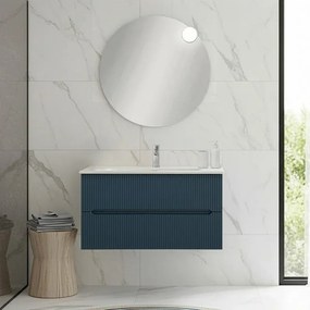Mobile bagno sospeso 90 cm blu petrolio cannettato con specchio Bali