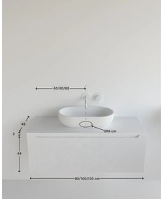 Mobile da bagno sospeso sotto lavabo con top Madero Kimono L 80.5 x H 46 x P 46 cm bianco cannettato laccato opaco, 1 cassetto ,senza foro