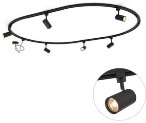 Sistema di illuminazione a binario moderno con 6 faretti neri, monofase, ovale 100 cm - Iconic Jeana