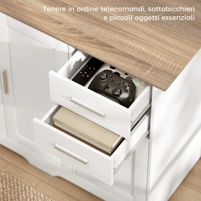 Credenza Moderna Buffet 100x40x78 cm con 2 Cassetti e 2 Armadietti in Legno Bianco e color Legno...