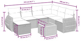 Set divano da giardino 8 pz con cuscini beige misto polyrattan