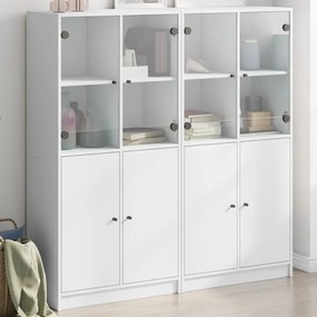 Libreria Con Ante Bianca 136x37x142 Cm İn Legno Multistrato /
