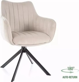 Sedia Azalia in velluto Bluvel con rotazione automatica 180° – colore beige chiaro e struttura in metallo nero opaco