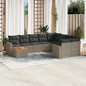 Set Divano da Giardino 10 pz con Cuscini Grigio in Polyrattan