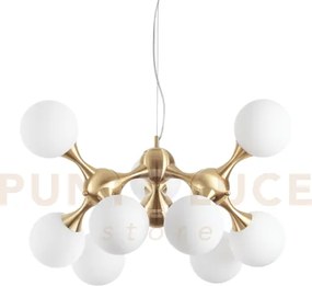 Nodi lampadario sospenso in metallo e vetro bianco finitura ottone ...