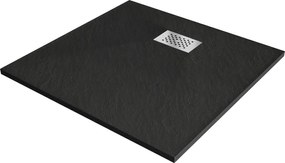 Mexen Hugo piatto doccia quadrato SMC 90 x 90 cm, nero, copertura inox - 42709090-X
