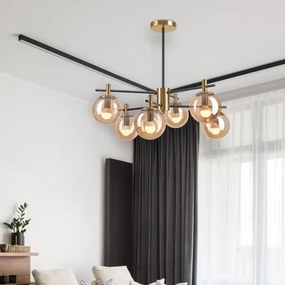 Lampadario a sospensione con supporto rigido LILOU 6xE14/5W/230V oro/nero/fumé beige