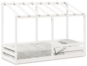 Letto per bambini con tetto bianco 90x190cm legno massello pino