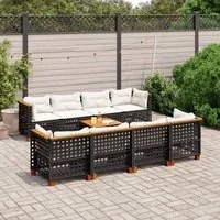 Set Divani da Giardino 9 pz con Cuscini Nero in Polyrattan 3261770