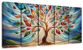 Quadri 5 pezzi – Albero della vita in vetro colorato con sfumature
