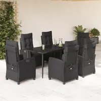 Set da Pranzo da Giardino 7 pz Nero con Cuscini in Polyrattan 3212964