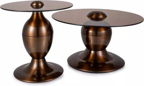 Set di tavolini Cassie in vetro color bronzo e struttura in acciaio inox finitura rame lucido – Ø70x38 cm