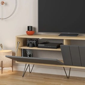 Mobile Porta TV Struttura Rovere E 2 Ante A Ribalta Antracite Picadilly