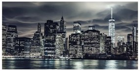 Stampa su tela New York by night b&w, multicolore 140 x 70 cm