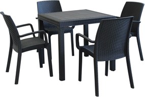 CALIGOLA - set tavolo in resina effetto rattan cm 80 x 80 x 74 h con 4 poltrone Alma