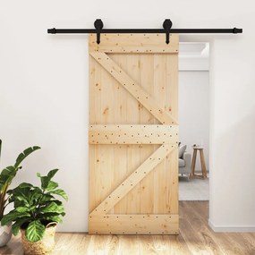 Porta Scorrevole Con Set Hardware 95x210 Cm Legno Massello Pino /