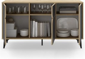 Cassettiera bassa in rovere decorato in nero-naturale 140x79 cm Nola - Marckeric