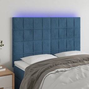 Testiera A Led Blu Scuro 144x5x118/128 Cm İn Velluto /