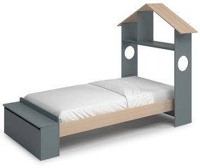 Letto per bambini in pino verde/naturale con contenitore 90x190 cm Odessa - Marckeric