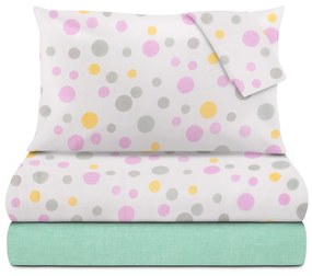 Completo letto matrimoniale stampa pois rosa verde