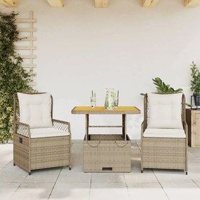 Set Da Pranzo Da Giardino 3 Pz Con Cuscini Beige İn Polyrattan /