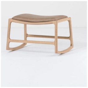 Pouf con struttura in rovere massiccio e dettagli in pelle di bufalo marrone Dedo - Gazzda