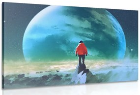 Quadro su tela – Uomo sulla cima della montagna