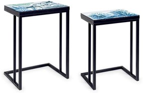 Set di 2 tavolini REEF K02 cm con struttura in acciaio e piano in legno