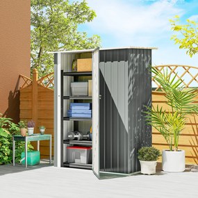 Capanno Porta Attrezzi 142x86x189 cm con Tetto Inclinato e Porta Bloccabile in Metallo Grigio Chiaro...