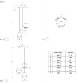 Lampadario Contemporaneo Aguilares 3 Luci Pendenti Metallo Nero