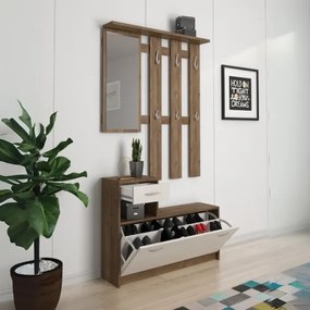 Mobile Ingresso 100 Cm Con Scarpiera Appendiabiti E Specchio Rudolf Noce/Spatolato