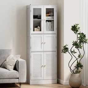 Mobile Bagno 60x30x170 cm con 3 Armadietti a 2 Ante in Vetro e Legno  Bianco...