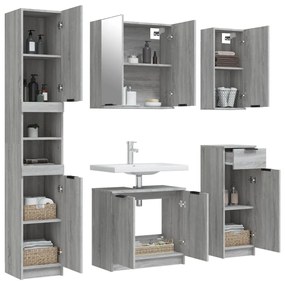 Set mobili da bagno 5 pz grigio sonoma in legno multistrato