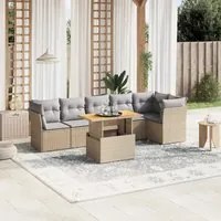 Set Divani da Giardino 7 pz con Cuscini Beige in Polyrattan 3270842