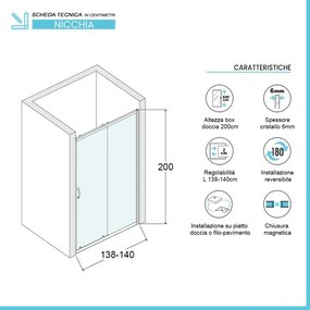 Porta doccia nicchia 140 cm scorrevole con vetro in cristallo serigrafato Ted