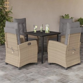 Set pranzo da giardino 5 pz con cuscini beige misto polyrattan