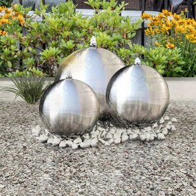Fontane Da Giardino A Sfera 3 Pz Con Led İn Acciaio Inox 30 Cm /