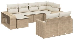 Set divano da giardino 10 pz con cuscini beige in polyrattan