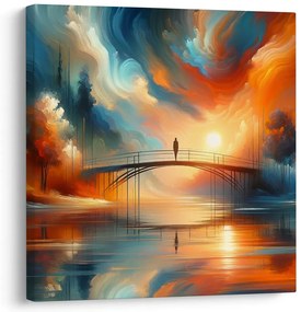 Quadro su tela – Tramonto sul fiume con ponte