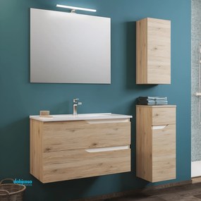 Mobile Bagno Sospeso "Grace 2" Da 60 Cm Composto Da Due Cassetti Lavabo E Specchio Con Lampada Led