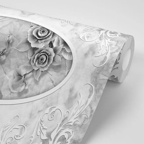 Carta da parati autoadesiva – Rose di pietra in bianco e nero