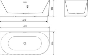 Mexen Gia vasca autoportante angolare scanalata sinistra 170 x 80 cm, nero opaco, troppopieno nero - 52701708071L-70