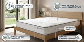 Materasso Memory e Molle Singolo 90x190 cm H25 Dispositivo Medico 1 Dormidea Deluxe...