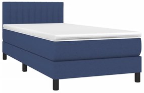 Letto a molle con materasso e led blu 90x190 cm in tessuto