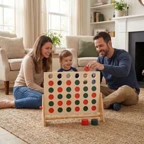 Costway Gioco 4 in linea con 42 pedine e cornice in legno di pino, Set gioco 4 in fila per famiglia per interni ed esterni