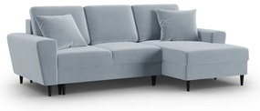 Divano angolare azzurro allungabile e con contenitore (con penisola a destra/con chaise lounge) con rivestimento in velluto Kyoto – Cosmopolitan Design