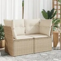 Divano da Giardino con Cuscini a 2 Posti Beige in Polyrattan 366052