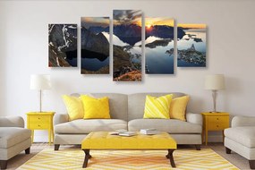 Quadri 5 pezzi – Affascinante panorama montano al tramonto