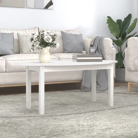 Tavolino Da Salotto Bianco 110x55x45 Cm Legno Massello Di Pino /