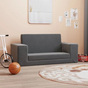Divano Letto Per Bambini A 2 Posti Antracite İn Morbido Peluche /